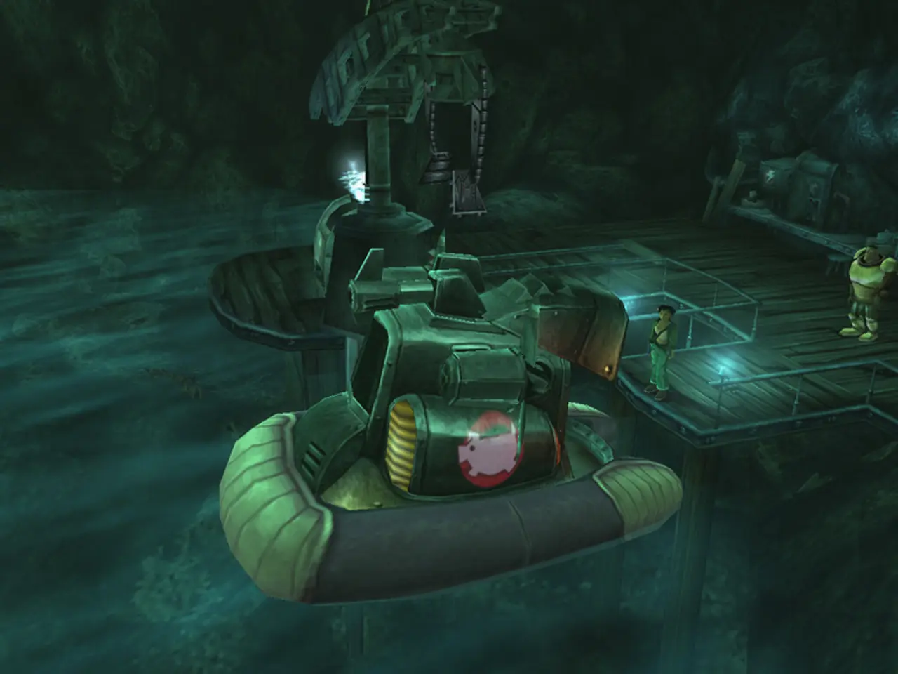 This is an animation in this image there are two toys and some rocks. In the center there are some...