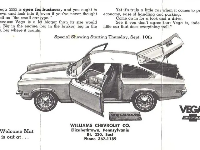 In this picture there is a poster. In the center we can see the car. And doors and trunk is opened....